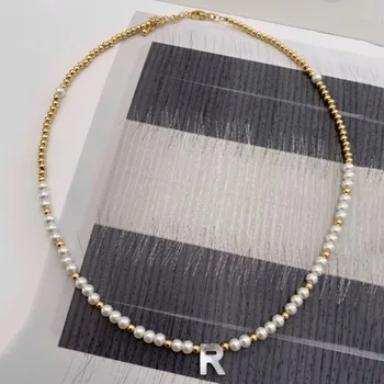 26 Letter Pendant Necklace Handmade golden beads freshwater pearl mix and match Adjustable neck accessories Gift for friend
26 Letter Pendant Necklace Handmade golden beads freshwater pearl mix and match Adjustable neck accessories Gift for friend