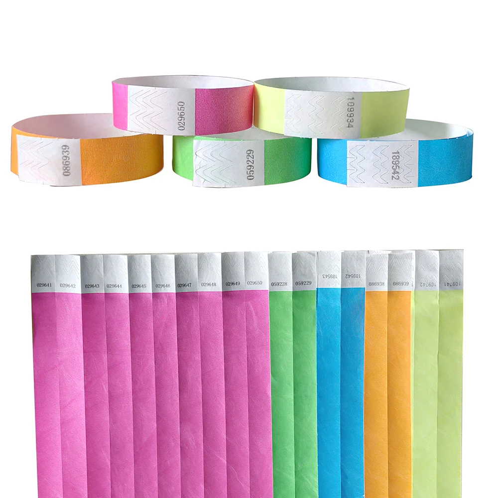 Tyvek Wristbands 3//4/"  5000 pieces  5 colors  Free Ship
