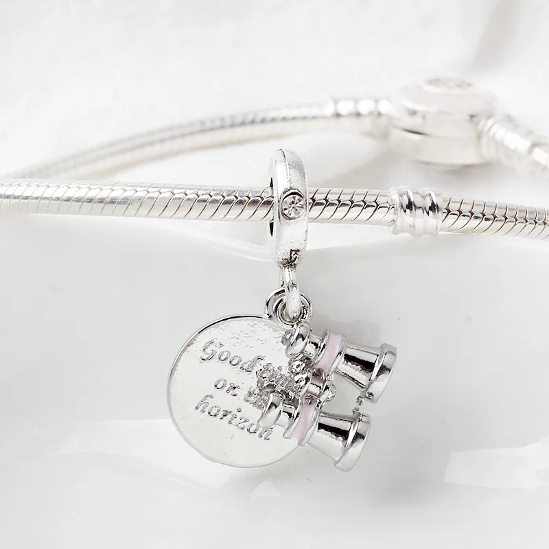 New Original Alloy Bead Heart Binoculars Dangle Charm Fit Bracelet Necklace DIY Women Jewelry