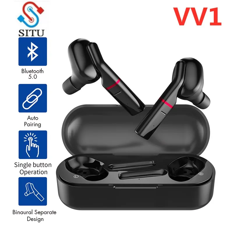 VV1 TWS 5V DC Wireless Bluetooth 5.0 Earphones Touch Earbuds Ear Hook Headphones 