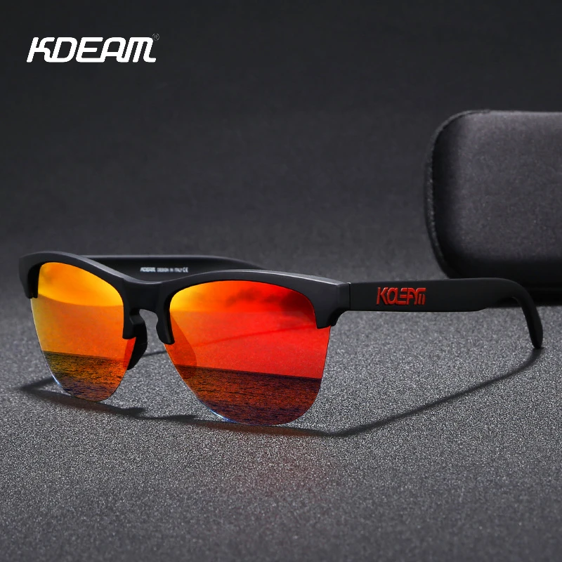 

KDEAM Half Frame Fashion Sunglasses Polarized Men TR90 Sport Shades Semi Rimless Cool Mirror Sunglass With Free Box