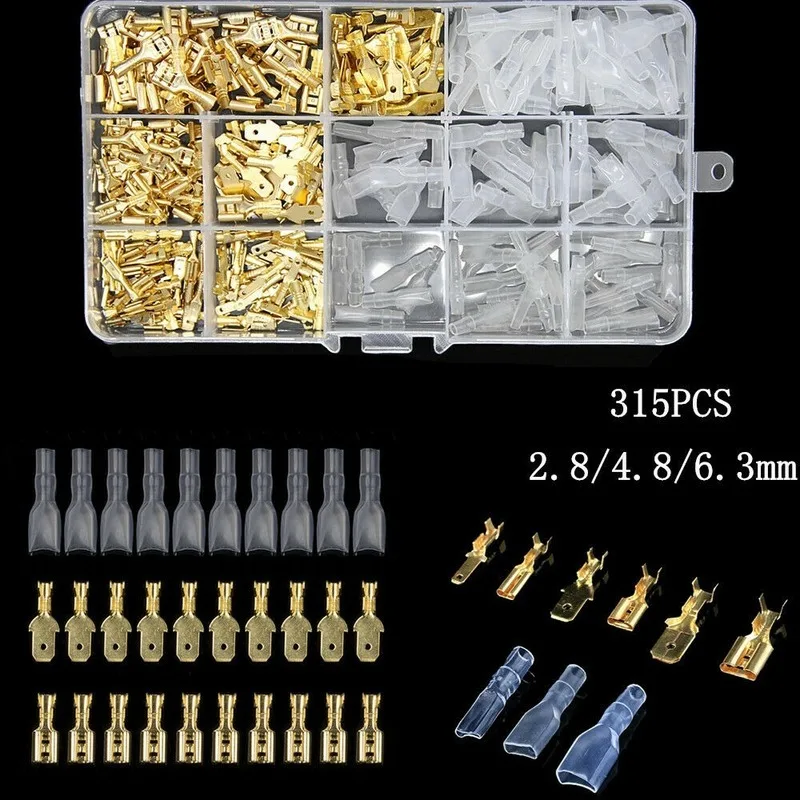 315Pcs Insulated Male Female Wire Connector 2.8/4.8/6.3mm Electrical Wire Crimp Terminals Spade Connectors Assorted Kit
315Pcs Insulated Male Female Wire Connector 2.8/4.8/6.3mm Electrical Wire Crimp Terminals Spade Connectors Assorted Kit