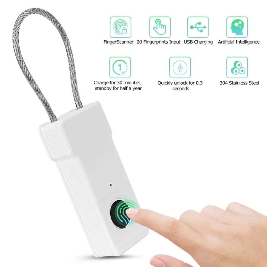 Portable Mini Smart Fingerprint Identify Biometric Padlock Keyless USB Rechargeable Lock for Wardrobe Cabinet Box Security Lock
Portable Mini Smart Fingerprint Identify Biometric Padlock Keyless USB Rechargeable Lock for Wardrobe Cabinet Box Security Lock
