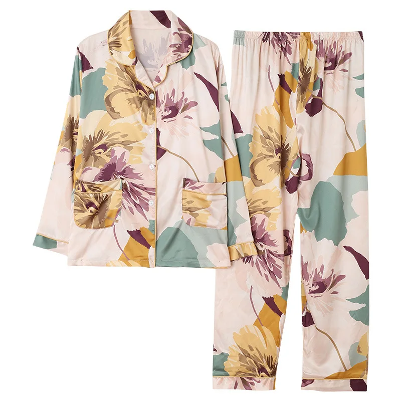 Spring and Autumn Long-Sleeved Pajamas Women's Viscose Fiber Sexy Silk Large Size Loose Two Piece Suit Silk Pajamas Home Suit
Spring and Autumn Long-Sleeved Pajamas Women's Viscose Fiber Sexy Silk Large Size Loose Two Piece Suit Silk Pajamas Home Suit