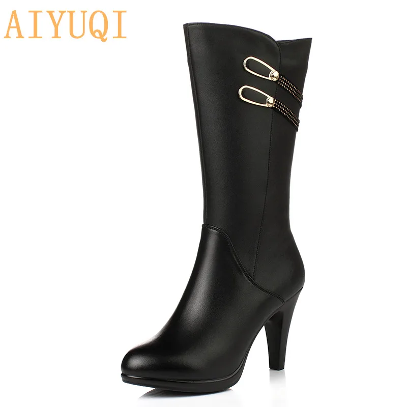 

AIYUQI Women Long Boots High Heel 2019 Latest Genuine Leather Women's Fashion Boots Stiletto Warm Breathable Female Winter Boots
