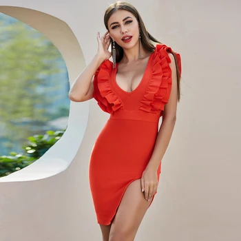 Summer Style Sexy V Neck Ruffles Red Split Bodycon Women Bandage Dress 2020 Designer Fashion Evening Party Dress Vestido
Summer Style Sexy V Neck Ruffles Red Split Bodycon Women Bandage Dress 2020 Designer Fashion Evening Party Dress Vestido