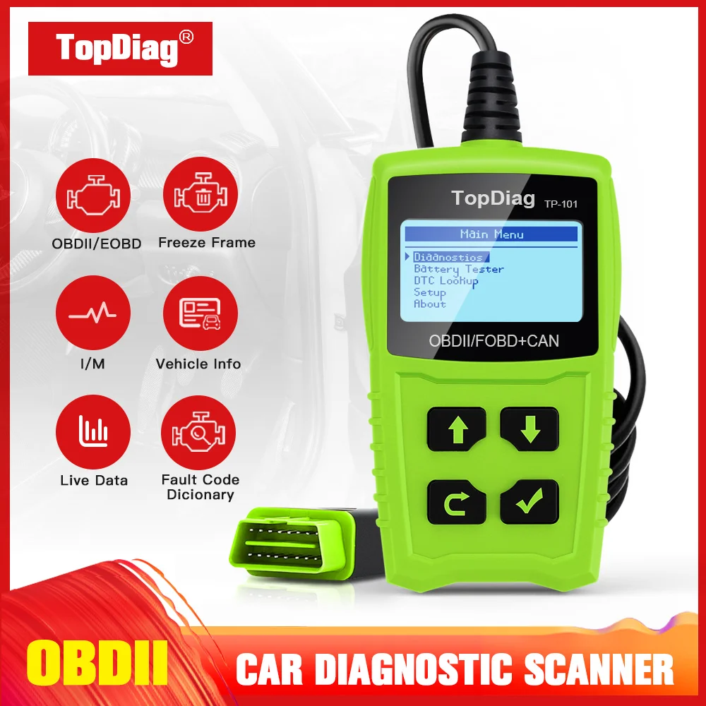 TopDiag OBDII Scanner Battery Testing Scan Tool Erase Fault Code EOBD JD101 Auto Diagnostic Engine Light Car Diagnostic Tool
TopDiag OBDII Scanner Battery Testing Scan Tool Erase Fault Code EOBD JD101 Auto Diagnostic Engine Light Car Diagnostic Tool