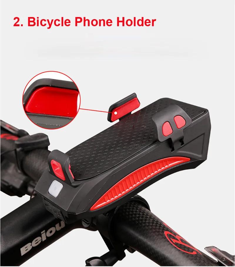 Best Waterproof Bicycle Front Lights 4 in1  Phone Holder Bike Horn USB Rechargeable Cycling  Flashlight With Power Bank Hiking tools 5