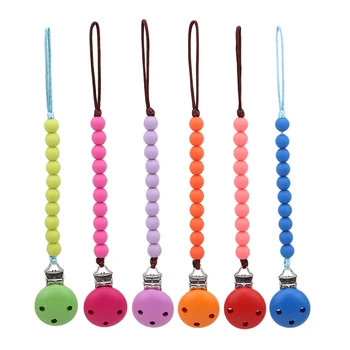 Pacifier Clips Chain Silicone Baby Pacifier Clip Pacifier Chain Hand Made Colourful Beads Dummy Clip Baby Soother