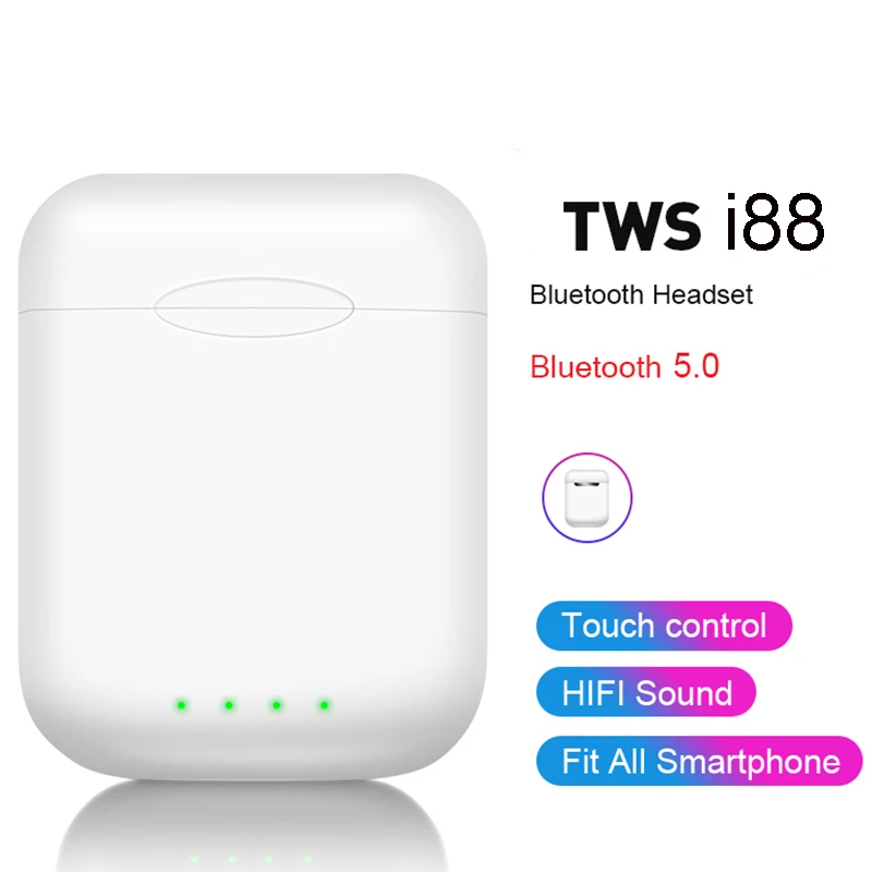 i88 TWS Bluetooth 5.0 Earphone Mini Wireless Touch Control Earbud for iPhone Andorid with Charging Box air Headset
i88 TWS Bluetooth 5.0 Earphone Mini Wireless Touch Control Earbud for iPhone Andorid with Charging Box air Headset