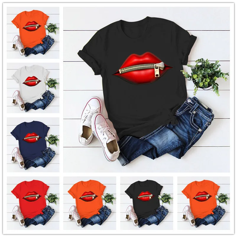 Zipper Red Lip Print T Shirt Women Short Sleeve O Neck Loose Tshirt Summer Women Tee Shirt Tops Camisetas Mujer
Zipper Red Lip Print T Shirt Women Short Sleeve O Neck Loose Tshirt Summer Women Tee Shirt Tops Camisetas Mujer