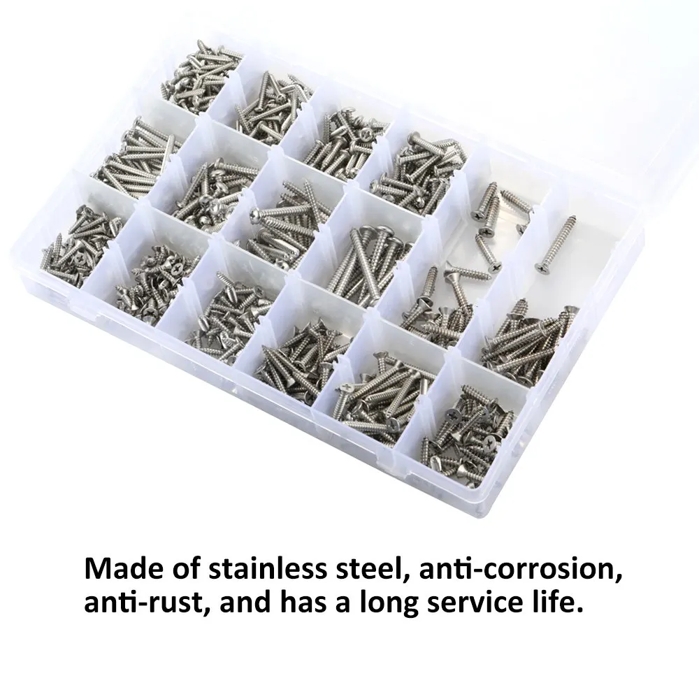 570pcs Stainless Steel Cross Round Flat Cap Self Tapping Screws Assortment Kit Tools Set
570pcs Stainless Steel Cross Round Flat Cap Self Tapping Screws Assortment Kit Tools Set