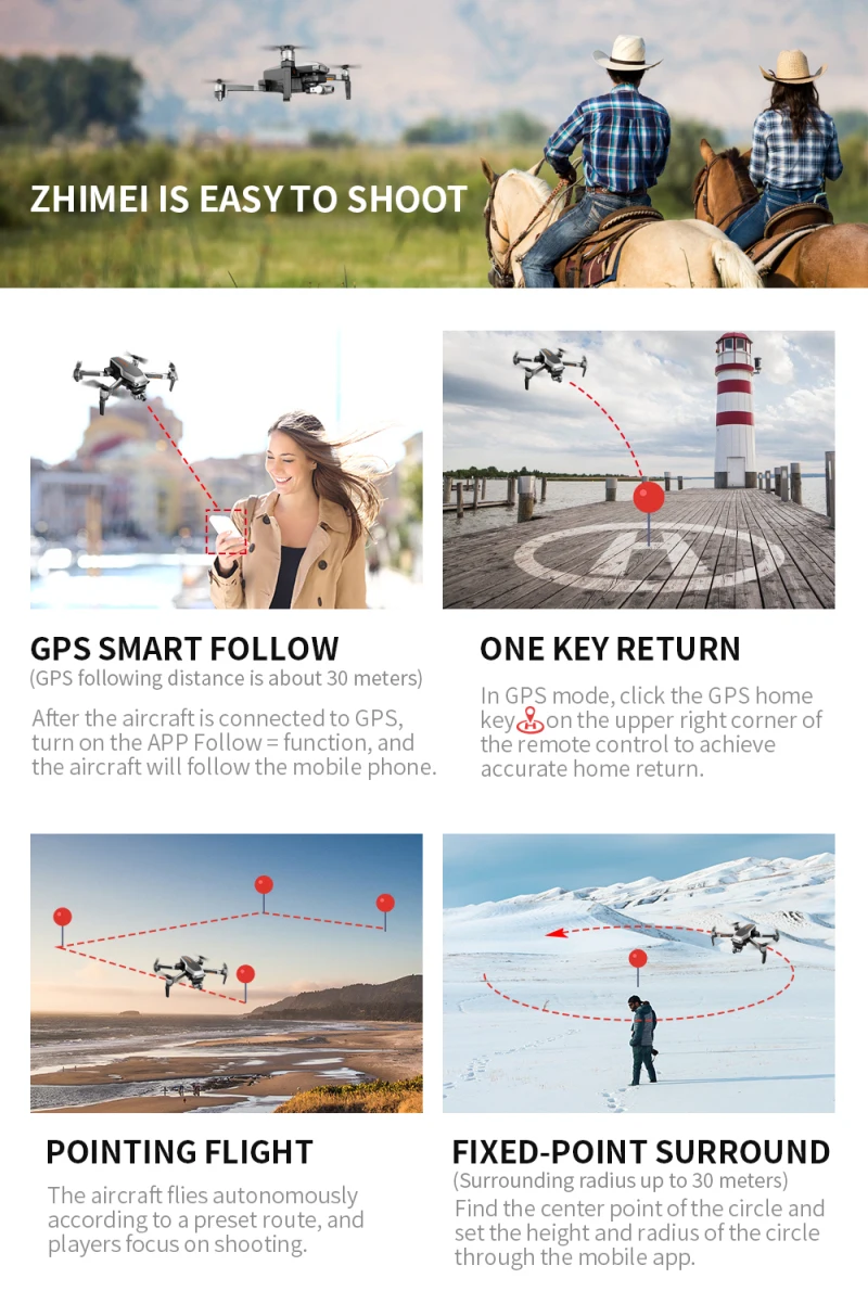 L109 Pro Drone, ZHIMEI IS EASYTO SHOOT GPS SMART FOLLOW