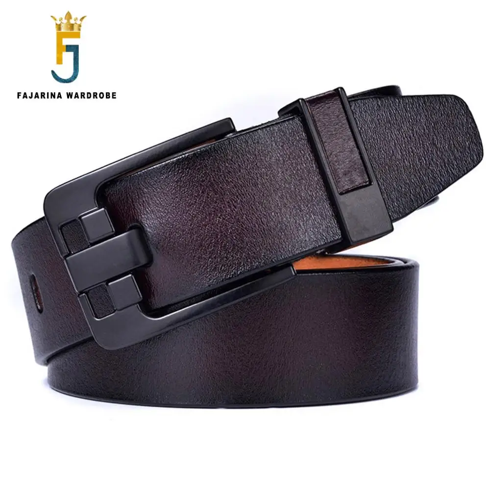 

FAJARINA High Quality Genuine Leather Belt Black Unique Design Pin Buckle Belts for Men Styles Jeans Retro 38mm Width N17FJ789