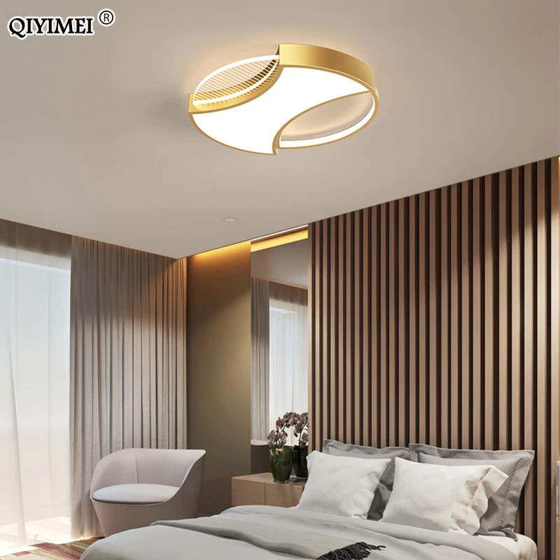 Фото Modern Round LED Ceiling Lights For Bedroom Living Room Gold Black Body Dimmable Indoor Lamp Lighting Fixture Dropshiping Avize | Лампы и