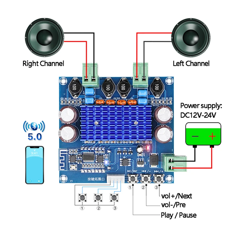 TPA3116D2 High Power Amplifier Board 2*50W DC12-14V Dual Channel Digital Bluetooth Stereo Wireless Class D Amplifiers DIY Module
TPA3116D2 High Power Amplifier Board 2*50W DC12-14V Dual Channel Digital Bluetooth Stereo Wireless Class D Amplifiers DIY Module