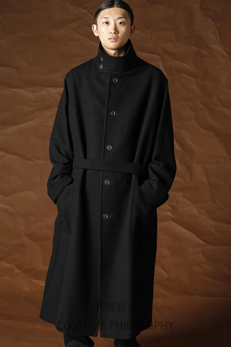 

2021 New dark loose trench collar belt embellish autumn/winter long wool coat M-6XL! Big yards coat