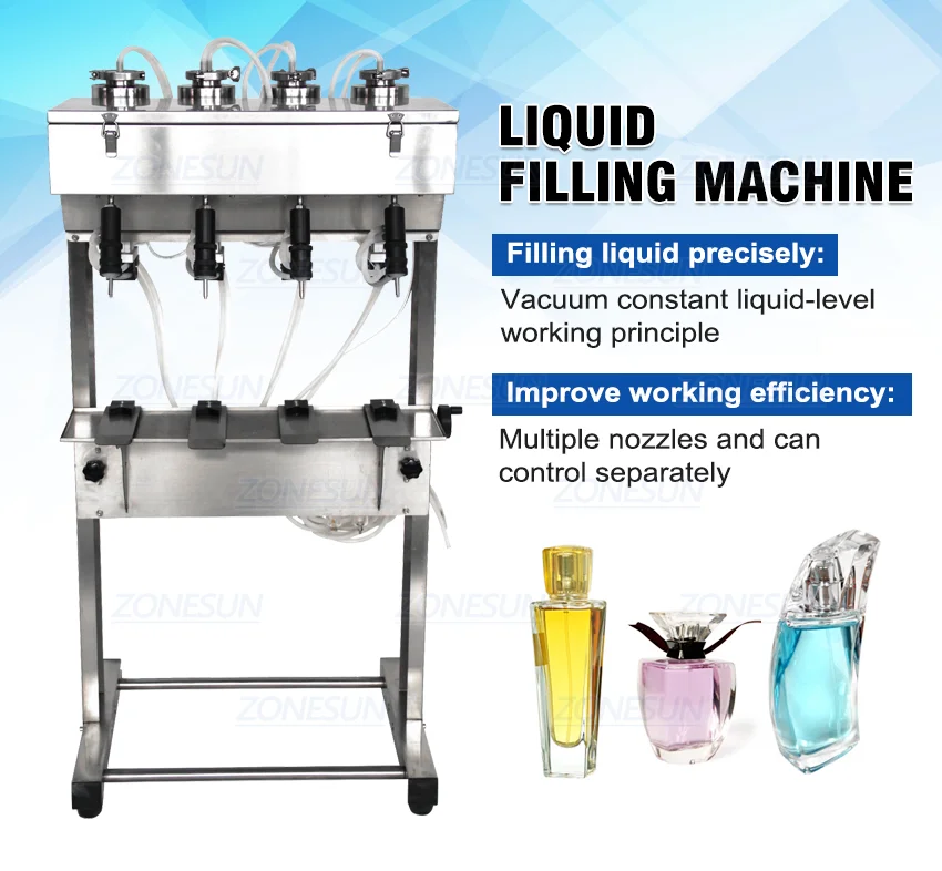 ZONESUN Vacuum Liquid Perfume Filling Machine Milk Water Eyewash Cosmetics Beverage Filler Bottle Filling Equipment