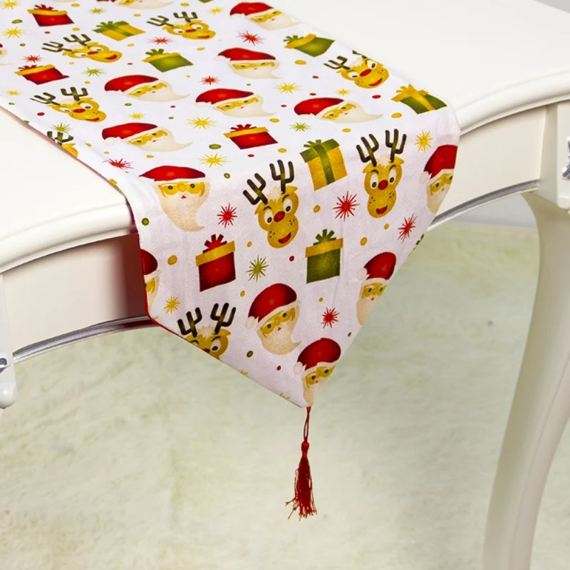 

Table Runner Christmas Decorations Trendy Modern Cartoon Print Cottonold Man's Head Elk Elegant Decor Party Table Covers