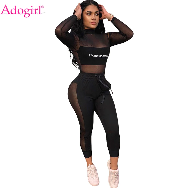 Adogirl Letter Print Sheer Mesh Patchwork Two Piece Set Women Tracksuit Turtleneck Long Sleeve T Shirt Top + Fitness Pants Suit
Adogirl Letter Print Sheer Mesh Patchwork Two Piece Set Women Tracksuit Turtleneck Long Sleeve T Shirt Top + Fitness Pants Suit