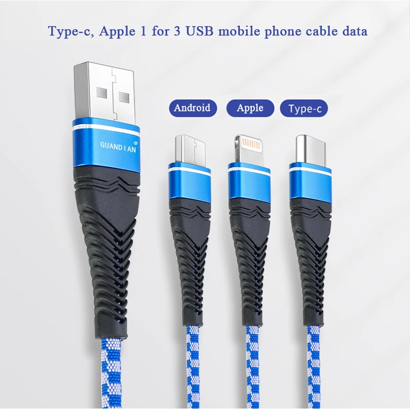 1.2m 3 in 1 USB mobile phone data cable 3A fast charging USB data cable synchronous charging for IOS Android type-c interface
1.2m 3 in 1 USB mobile phone data cable 3A fast charging USB data cable synchronous charging for IOS Android type-c interface