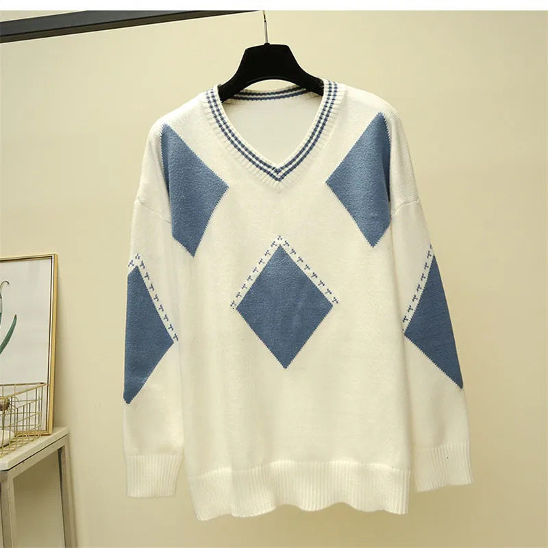 Fashion Geometry V-Neck All Match Loose Casual Warm Knitted Sweater Pullover Autumn Knitwear Sueter Mujer Long Sleeve Women New
Fashion Geometry V-Neck All Match Loose Casual Warm Knitted Sweater Pullover Autumn Knitwear Sueter Mujer Long Sleeve Women New