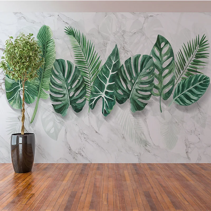 

New Custom Photo Wallpaper Green Leaf Forest Mural European Retro Hand Painted Line Rainforest Jungle Painting Papel De Parede