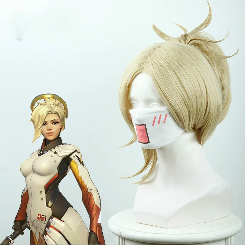 OW Game Angela Ziegler Mercy блонд термостойкие синтетические волосы косплей реквизит