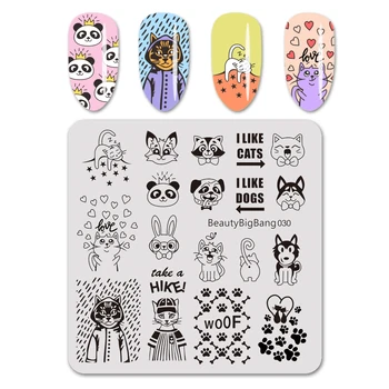 

Beautybigbang Nail Stamping Plates Animal panda cat footprints cool Theme Image 12*6cm Template Mold Nail Art Stencil BB2