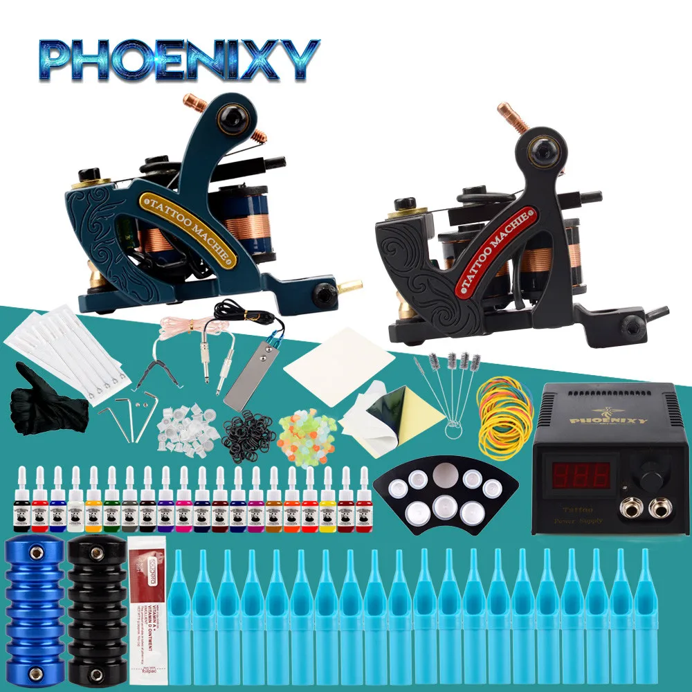 Complete Tattoo Kit Two 10 Wrap Tattoo Machines Gun Tattoo Design Pigment LCD Power Supply Body Art Permanent Makeup Tattoo Set 
Complete Tattoo Kit Two 10 Wrap Tattoo Machines Gun Tattoo Design Pigment LCD Power Supply Body Art Permanent Makeup Tattoo Set