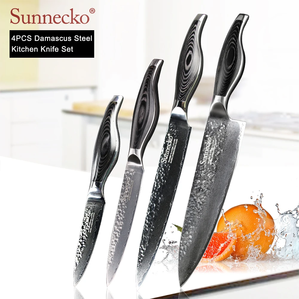SUNNECKO Premium Chef Utility Paring Slicing Knife Damascus Japanese VG10 Steel Blade Pakka Wood Handle 4pcs Kitchen Knives Set
SUNNECKO Premium Chef Utility Paring Slicing Knife Damascus Japanese VG10 Steel Blade Pakka Wood Handle 4pcs Kitchen Knives Set