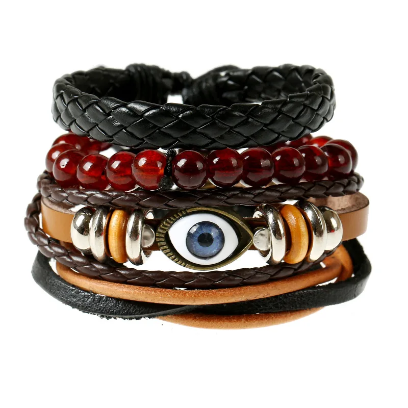 Retro Multilayer Eye Leather Bracelet Men Boho Handmade Beaded Rope Wrap Bracelets & Bangles Female Gift Mens Jewelry | Украшения и