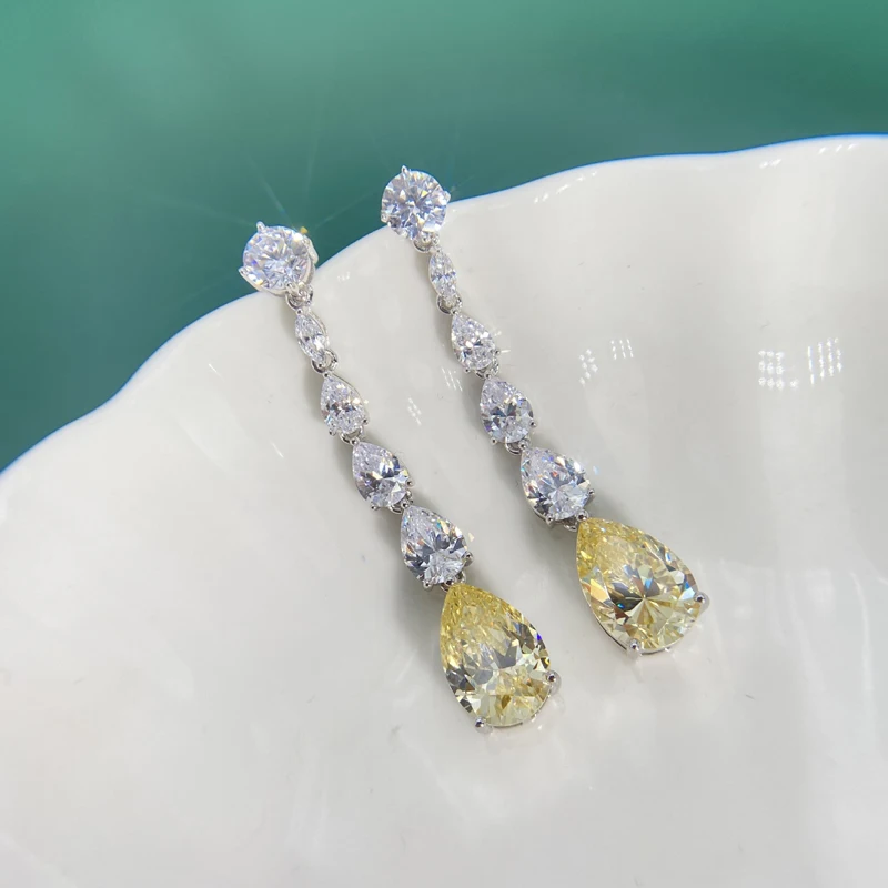 OEVAS Luxury 100% 925 Sterling Silver Created Moissanite Citrine Gemstone Drop Dangle Women Earrings Fine Jewelry Wholesale
