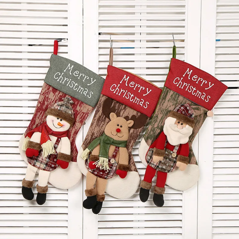 

Large Christmas Stockings Hanging Ornaments Gift Santa Claus Snowman Sock Gift Holders Candy Bag Xmas Christmas Trees Decoration