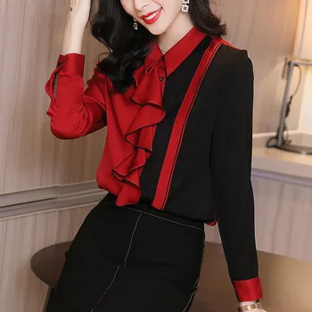 Spring women's red black shirts office work women shirts femme ruffles red tops female red blouses
Spring women's red black shirts office work women shirts femme ruffles red tops female red blouses