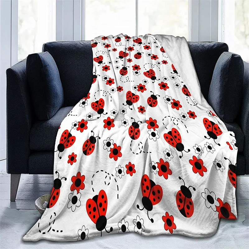 Red Ladybug Floral Navajo Cubre Camara Green Throw Blanket 3D Print On Demand Sherpa Super Comfortable For Sofa Thin Quilt | Дом и сад