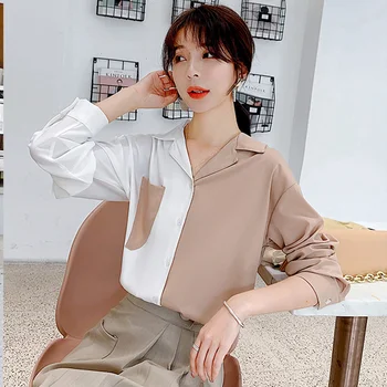 Women Contrast Color Chiffon Shirt 2020 Spring New Nice Top Stitching Long Sleeve Women Casual Office Lady Blouses
Women Contrast Color Chiffon Shirt 2020 Spring New Nice Top Stitching Long Sleeve Women Casual Office Lady Blouses