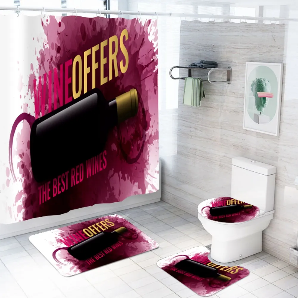4 Pieces Sets 3D Print Red Wine Curtain Sets Bath Rug Toilet Cover Floor Mat Waterproof Bath Curtain with Hooks,Bathroom Decor
4 Pieces Sets 3D Print Red Wine Curtain Sets Bath Rug Toilet Cover Floor Mat Waterproof Bath Curtain with Hooks,Bathroom Decor
