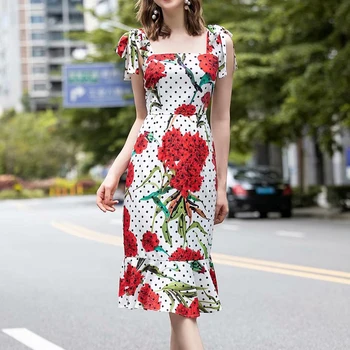 HIGH QUALITY New 2020 Fashion Designer Runway Dress Women's Spaghetti Strap Sleeveless Polka Dot Floral Print Mermaid Dress
HIGH QUALITY New 2020 Fashion Designer Runway Dress Women's Spaghetti Strap Sleeveless Polka Dot Floral Print Mermaid Dress
