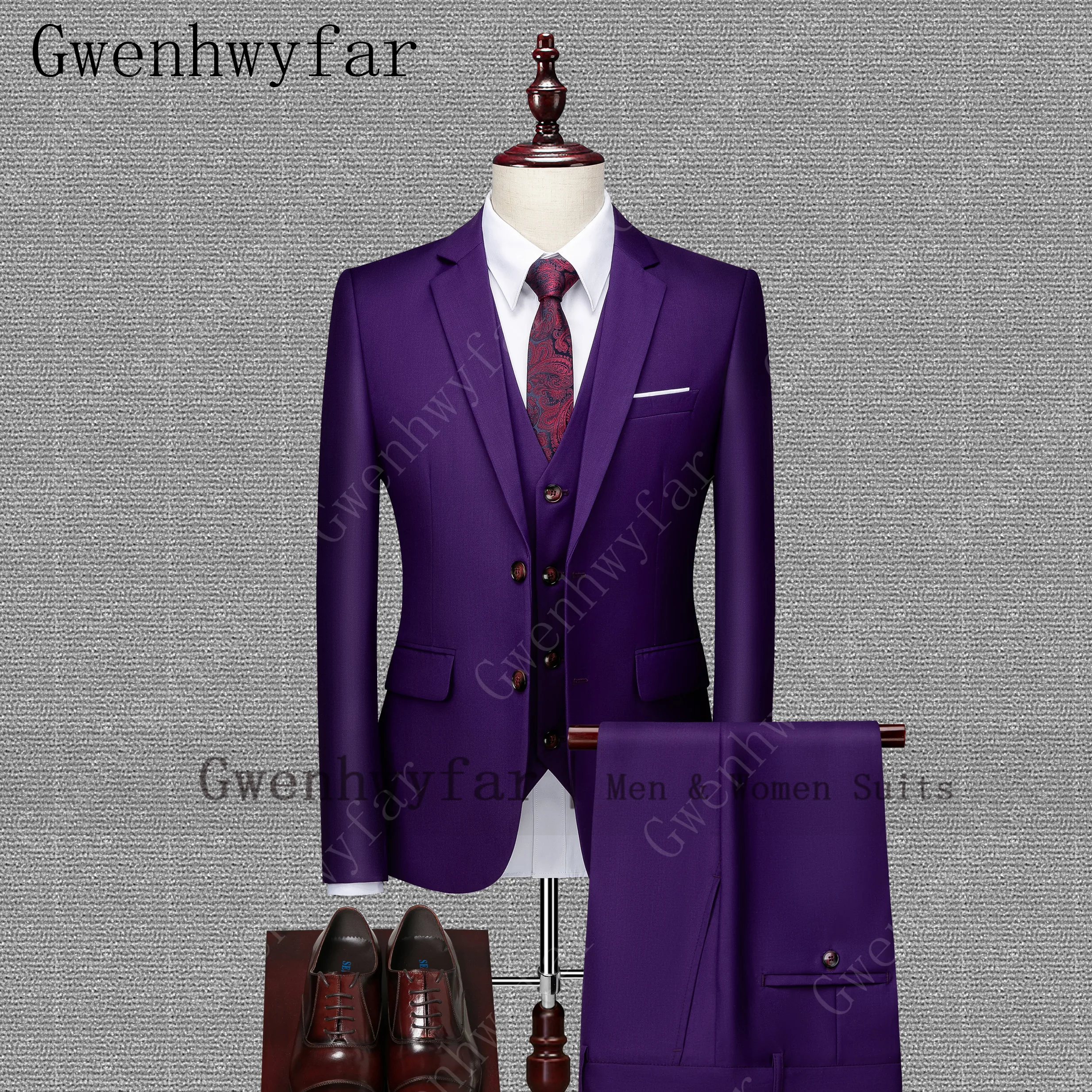 Gwinhwyfar (пиджак + брюки жилет) фиолетовые Мужские костюмы одежда для жениха