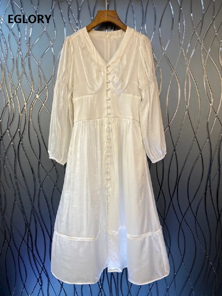 High Quality Silk Dress 2021 Spring Summer Style Women V-Neck Button Front Long Sleeve Mid-Calf Length White Black Dress Elegant
High Quality Silk Dress 2021 Spring Summer Style Women V-Neck Button Front Long Sleeve Mid-Calf Length White Black Dress Elegant