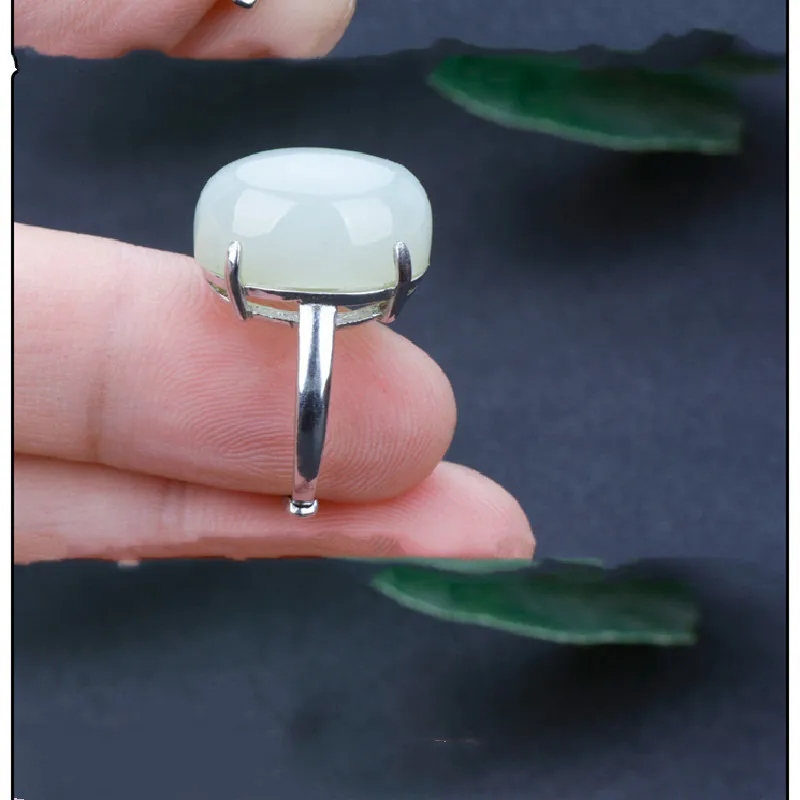 Xinjiang Hetian Jade White Jade Ring S925 Silver Live Mouth Adjustable Female Models Simple And Elegant 
Xinjiang Hetian Jade White Jade Ring S925 Silver Live Mouth Adjustable Female Models Simple And Elegant