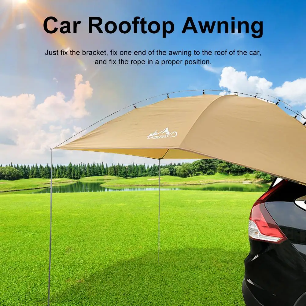 Car Side Awning Auto Canopy Camper Trailer Tent Roof Top for SUV Minivan Hatchback Camping Outdoor Travel 5-6Persons Waterproof Rooftop Car Sun Shelter