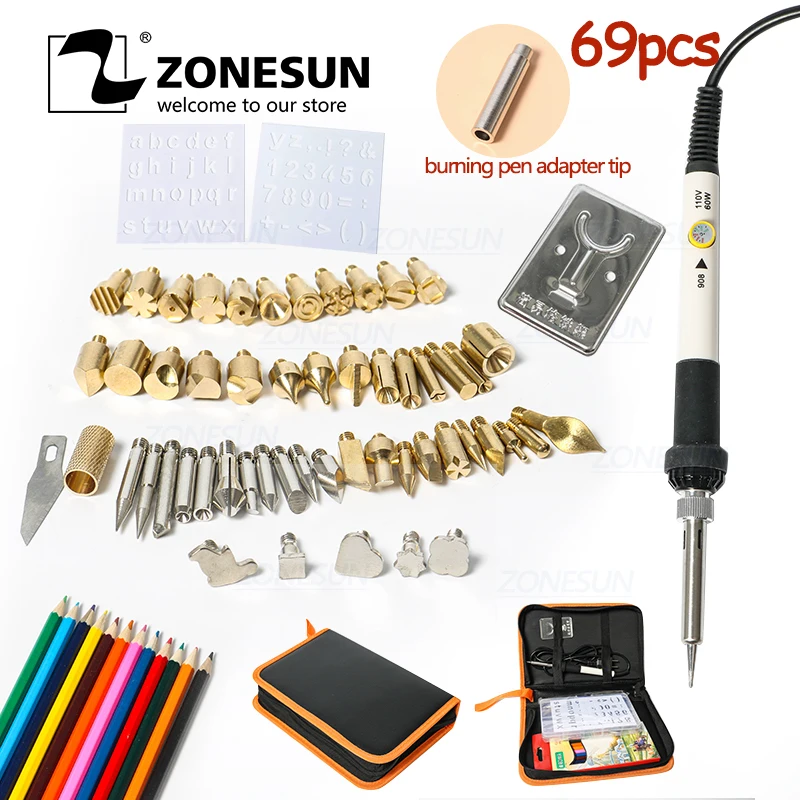 ZONESUN Hot Foil Stamping Soldering Iron Carving Pyrography Tool Wood Embossing Burning Pen Set Welding Tips Kit | Инструменты