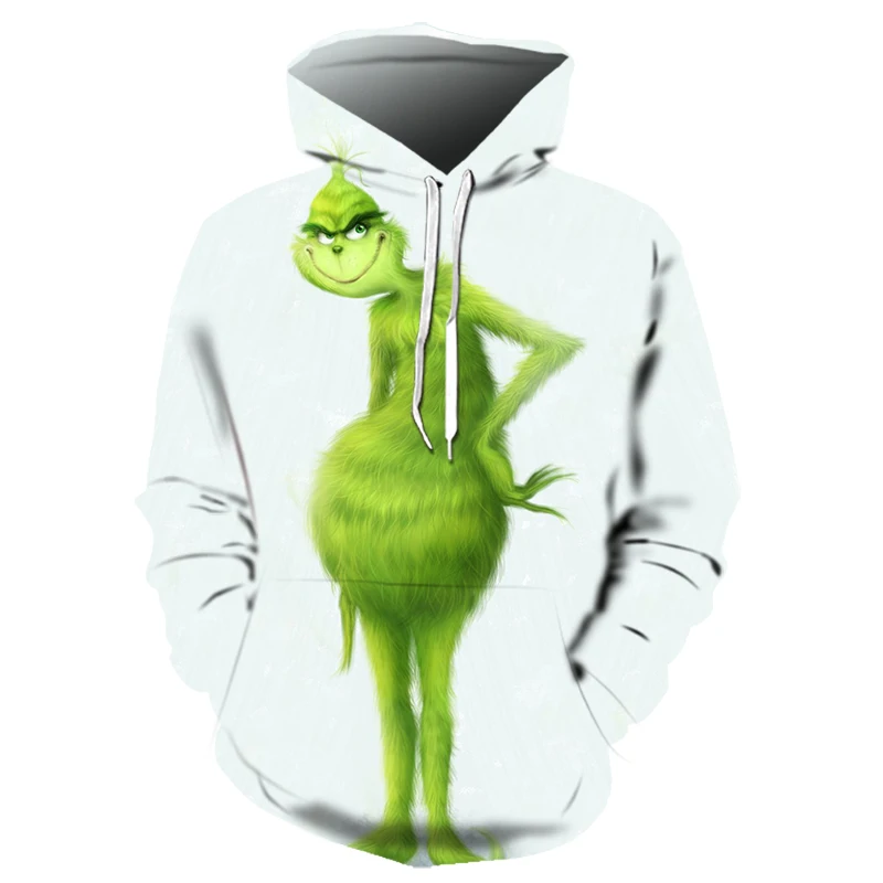 3D grinch толстовка с капюшоном Рождество Толстовка мультфильм анимированные белая