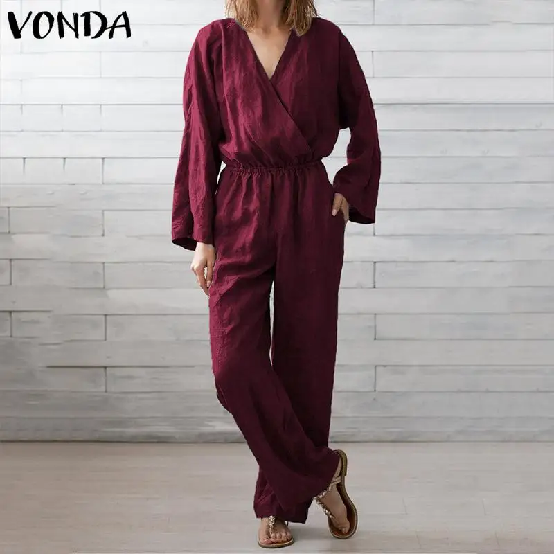 VONDA Womans Sexy V neck Rompers Women Jumpsuits Female Autumn Long Sleeve Casual Loose Playsuit Plus Size Pants Solid Pantalon
VONDA Womans Sexy V neck Rompers Women Jumpsuits Female Autumn Long Sleeve Casual Loose Playsuit Plus Size Pants Solid Pantalon