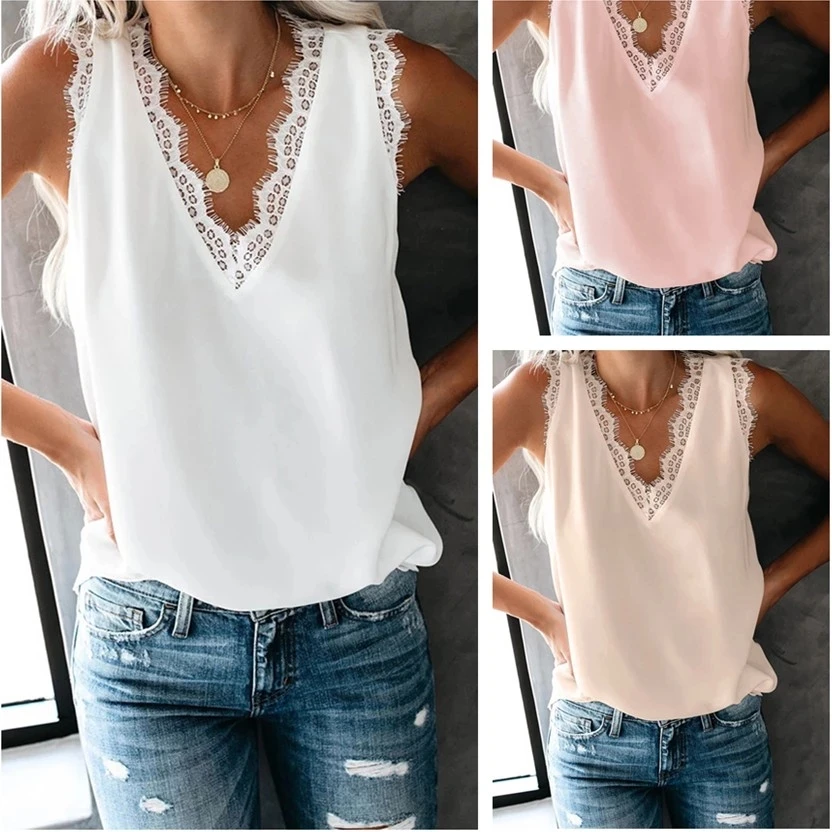 2020 Summer Women Fashion Tank Tops V-Neck Sleeveless Casual Lace Tops Plus Size Ladies Clothes Bottoming Vest Shirt Sexy Tops
2020 Summer Women Fashion Tank Tops V-Neck Sleeveless Casual Lace Tops Plus Size Ladies Clothes Bottoming Vest Shirt Sexy Tops