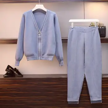 Women Tracksuit V-Neck Coat High Waist Pants Two Piece Set Casual Zipper Loose Cardigans Straight Pants Knitted Suit
Women Tracksuit V-Neck Coat High Waist Pants Two Piece Set Casual Zipper Loose Cardigans Straight Pants Knitted Suit