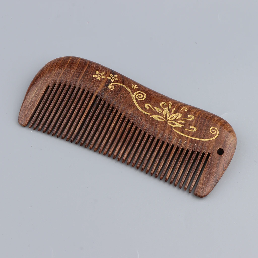 Natural Sandalwood Wooden Comb with Gold Lotus Patterns, NO STATIC Massage Hairbrush Regular Teeth for Women Men Kids Natural Sandalwood Wooden Comb with Gold Lotus Patterns, NO STATIC Massage Hairbrush Regular Teeth for Women Men Kids