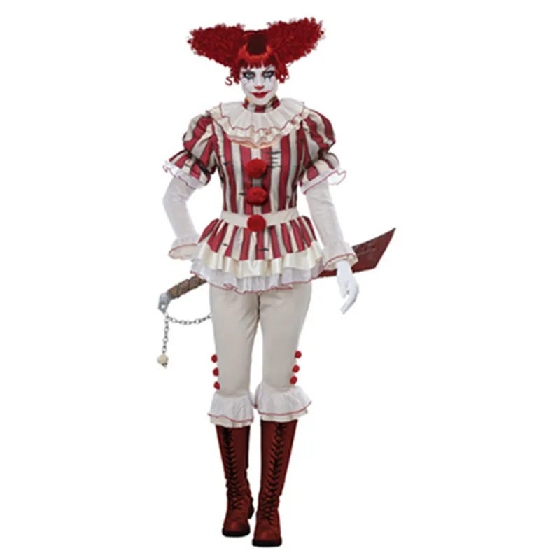 

Deluxe Killer Clown Costumes Female Adults Halloween Fancy Dress Mens Circus Plus Horror Scary Costume For Evil Cosplay Women
